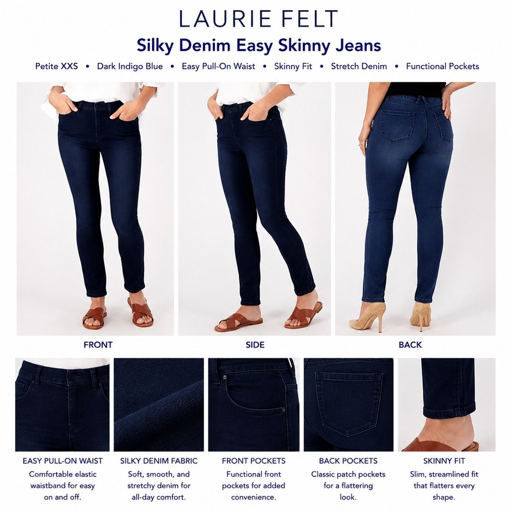 Laurie Felt Womens Petite XXS Silky Denim Easy Skinny Jeans Dark Indigo A544342